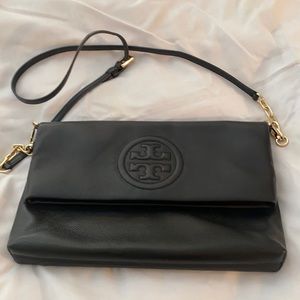 Like New Tory Burch Leather Foldover Clutch/Crossbody Bag